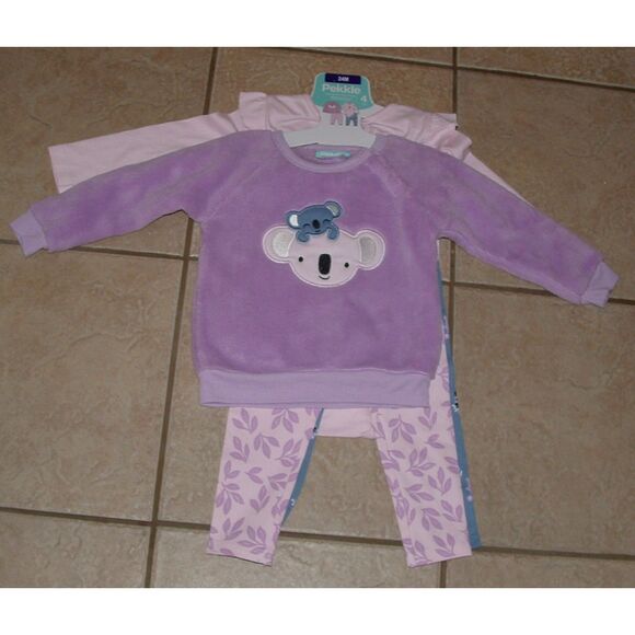 NEW NWT Girls Sz 24 Months Purple KOALA BEAR Shirts & Leggings 4 Pc Set PEKKLE - Picture 1 of 6